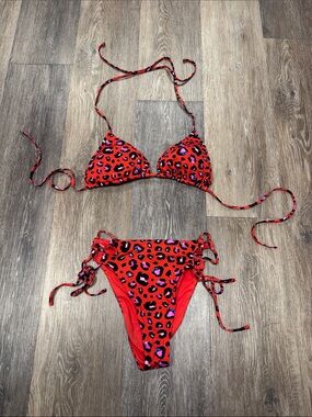 Victoria's Secret Red & Pink Leopard Print String Bikini